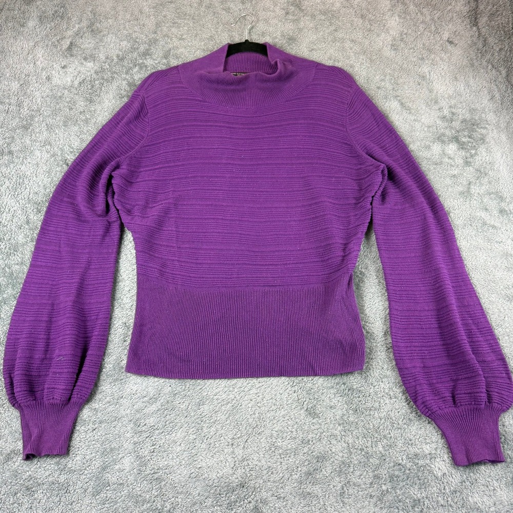 The Fifth Label Purple Mock Neck Balloon Sleeve Textured Knit Sweater Mens M‎
